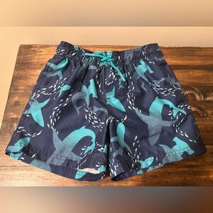 Cat & Jack Size Small 6/7 Blue Shark Swim Trunks with Pockets & Drawstring